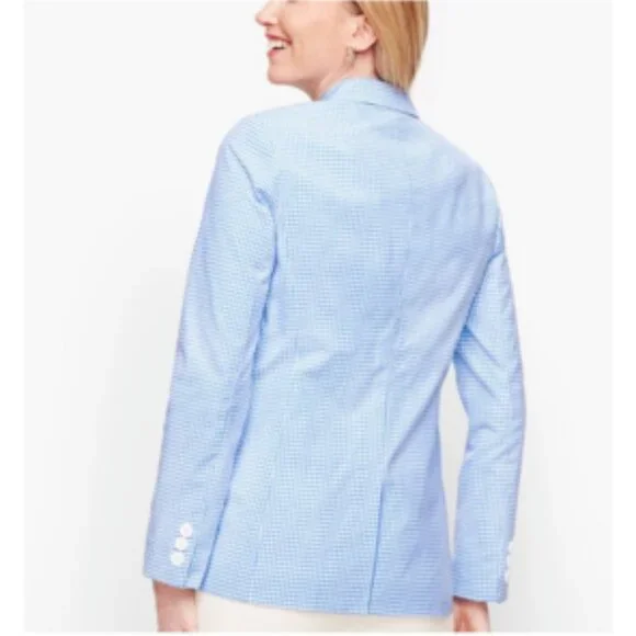 Talbots One Button Gingham Blazer Jacket Coastal Spring Summer Blue & White 16W - Picture 3 of 10